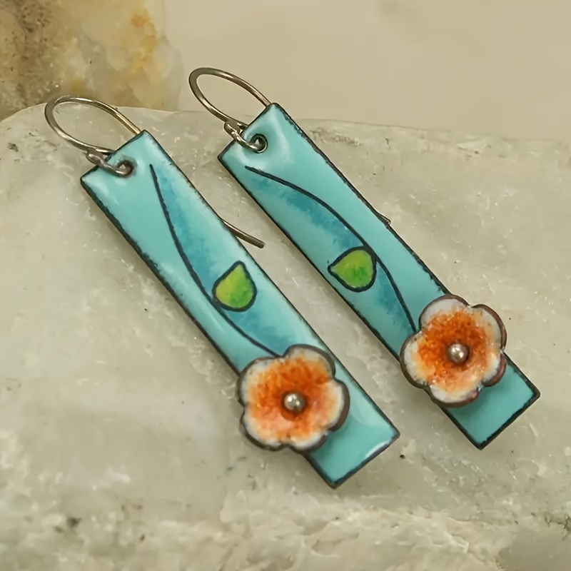 

1pair Boho Blue Flower Drop Dangle Earrings For Women Women Delicate Green Leaf Earring