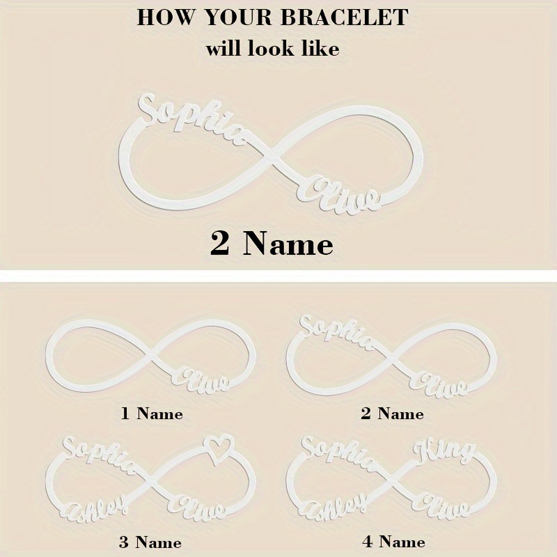 TEMU Bracciale personalizzato a forma di cuore , braccialetto personalizzato da donna, supporta 1-4 nomi, braccialetto commemorativo per , regalo di