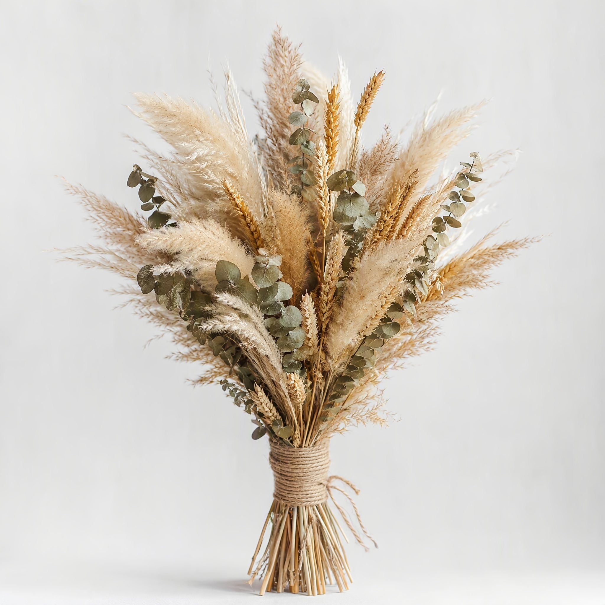 Image of 57pcs Natural Dried Pampas Grass Eucalyptus Leaf Bouquet, No-wilt Dry Flower For Home Aesthetic Decor