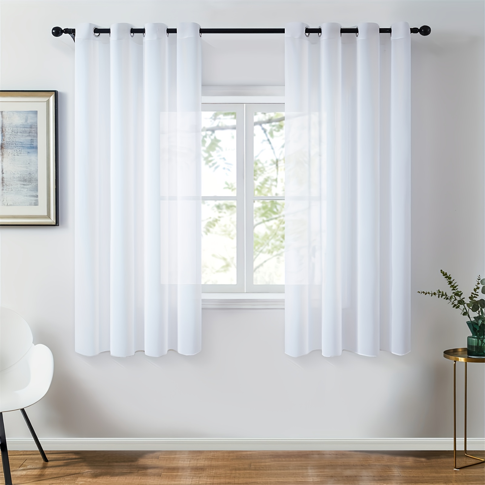 TEMU Lot de 2 rideaux voilages à œillets et dessus ouvert, chiffon 100 % - Convient pour salon, chambre, salle à manger - Rideaux filtrant - Lavables