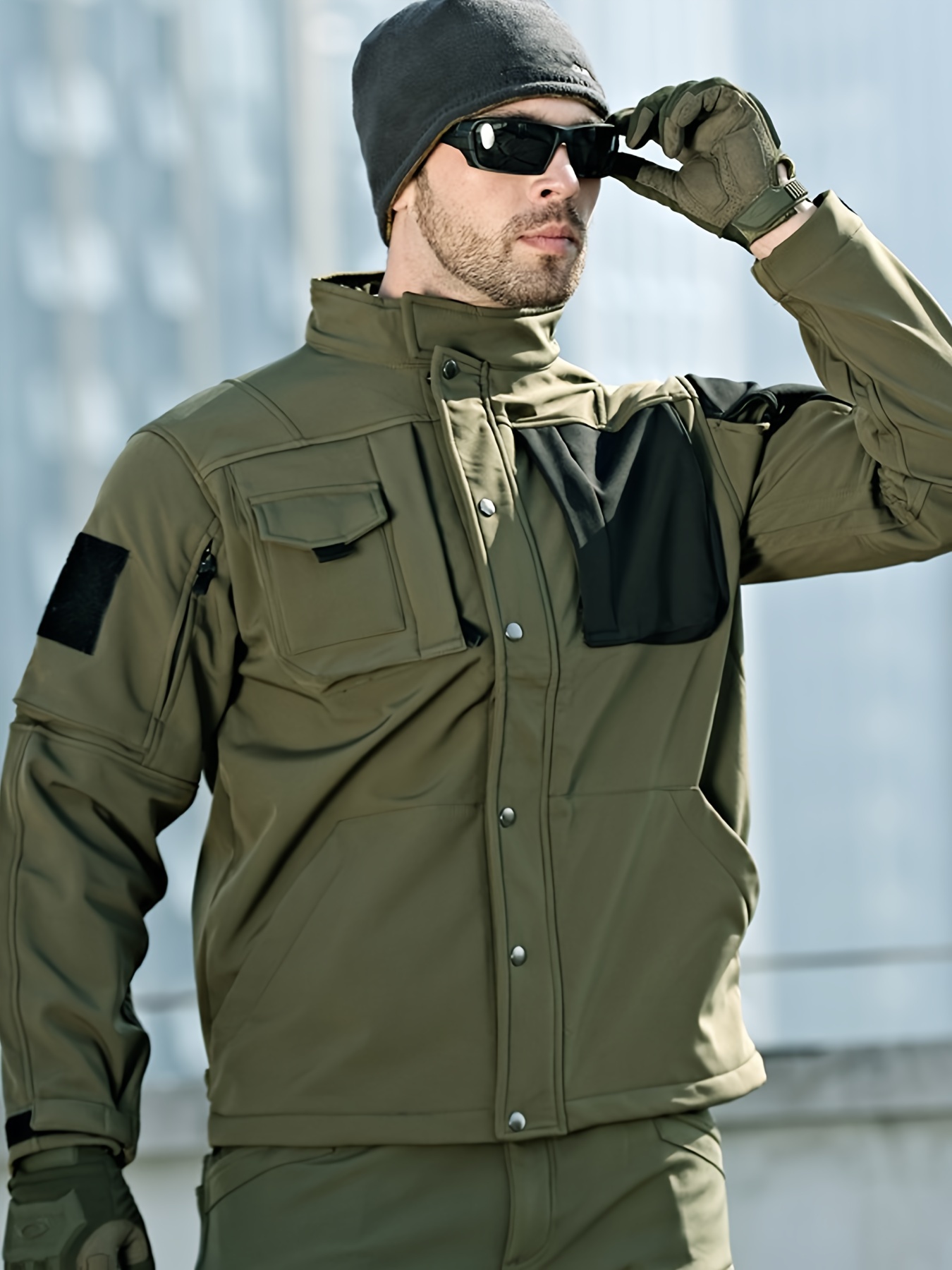 mens black jacket multiple pockets military style - Temu Romania
