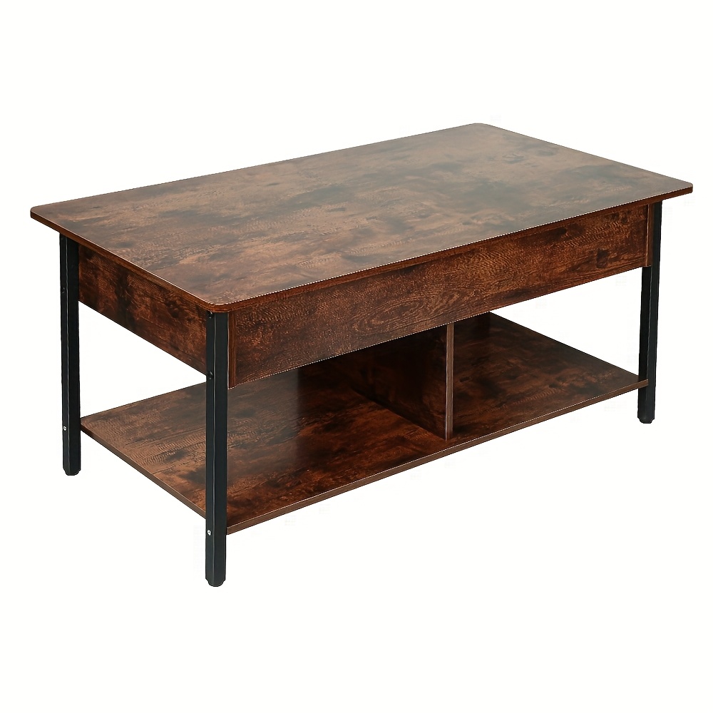 Image of Coffee Table With Lift Top, End Table, Desk With Hidden Compartment Storage Shelf, 90x48x62cm, Brown