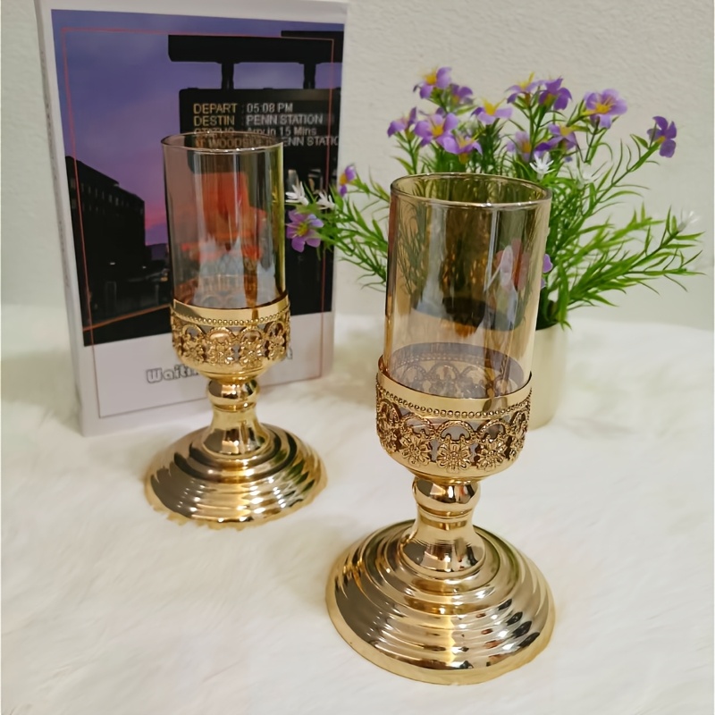E-shop 2 Stück Europäische Metall-Dekorative Windfeste Kerzenhalter, Romantische Kerzenlicht-Dinner-Deko für Zuhause, Westliche Chinesische
