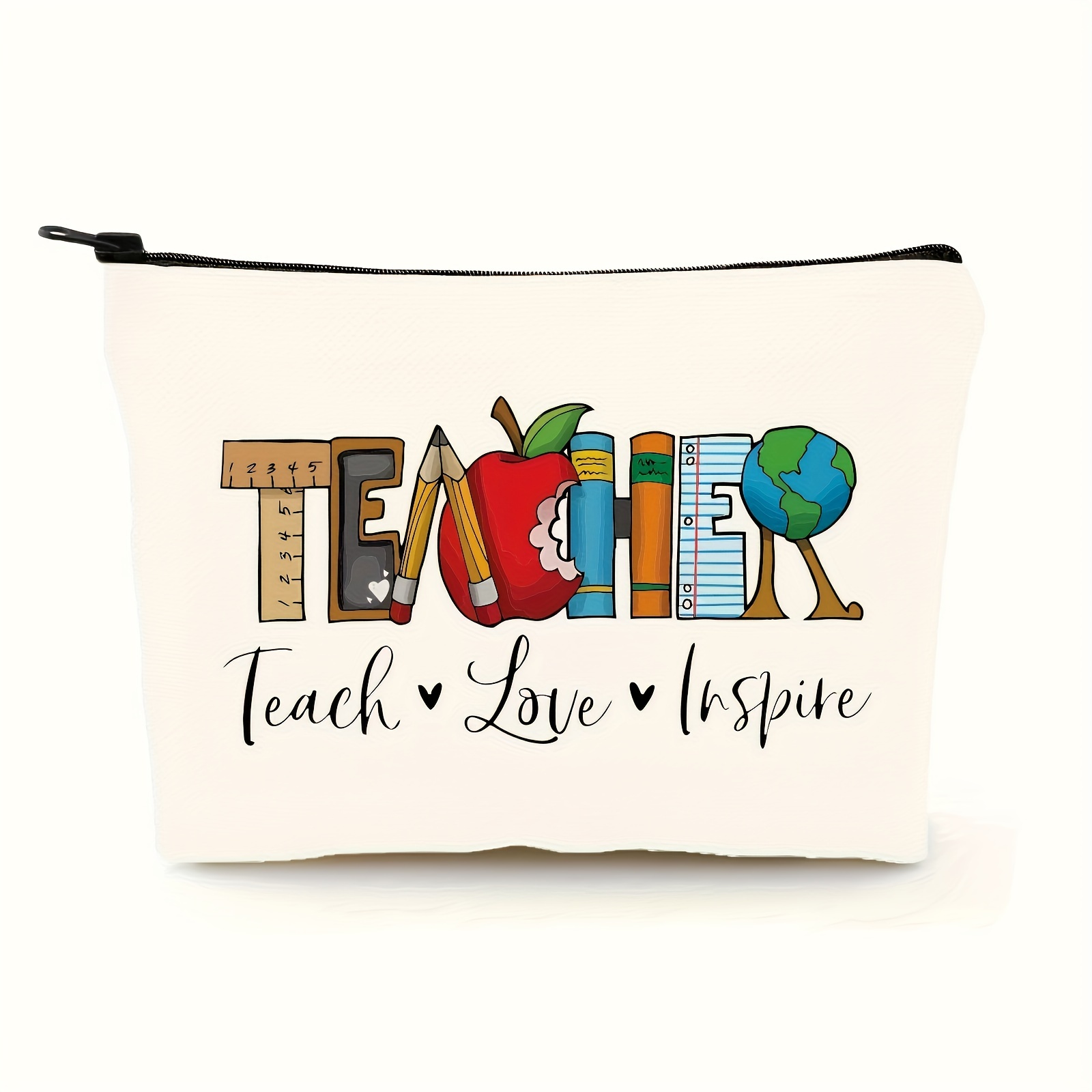 

1 Pc Teach Love Inspire Print Cosmetic Bag, Makeup Bag Pouch Travel Toiletry Organizer, Teacher Gift