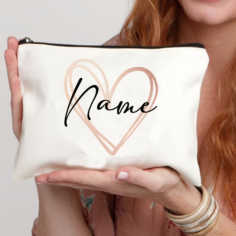 TEMU Personalized Love Heart Makeup Bag - Custom Name - Wedding, Bachelorette Party, Or Holiday Gift - New Cosmetic Pouch