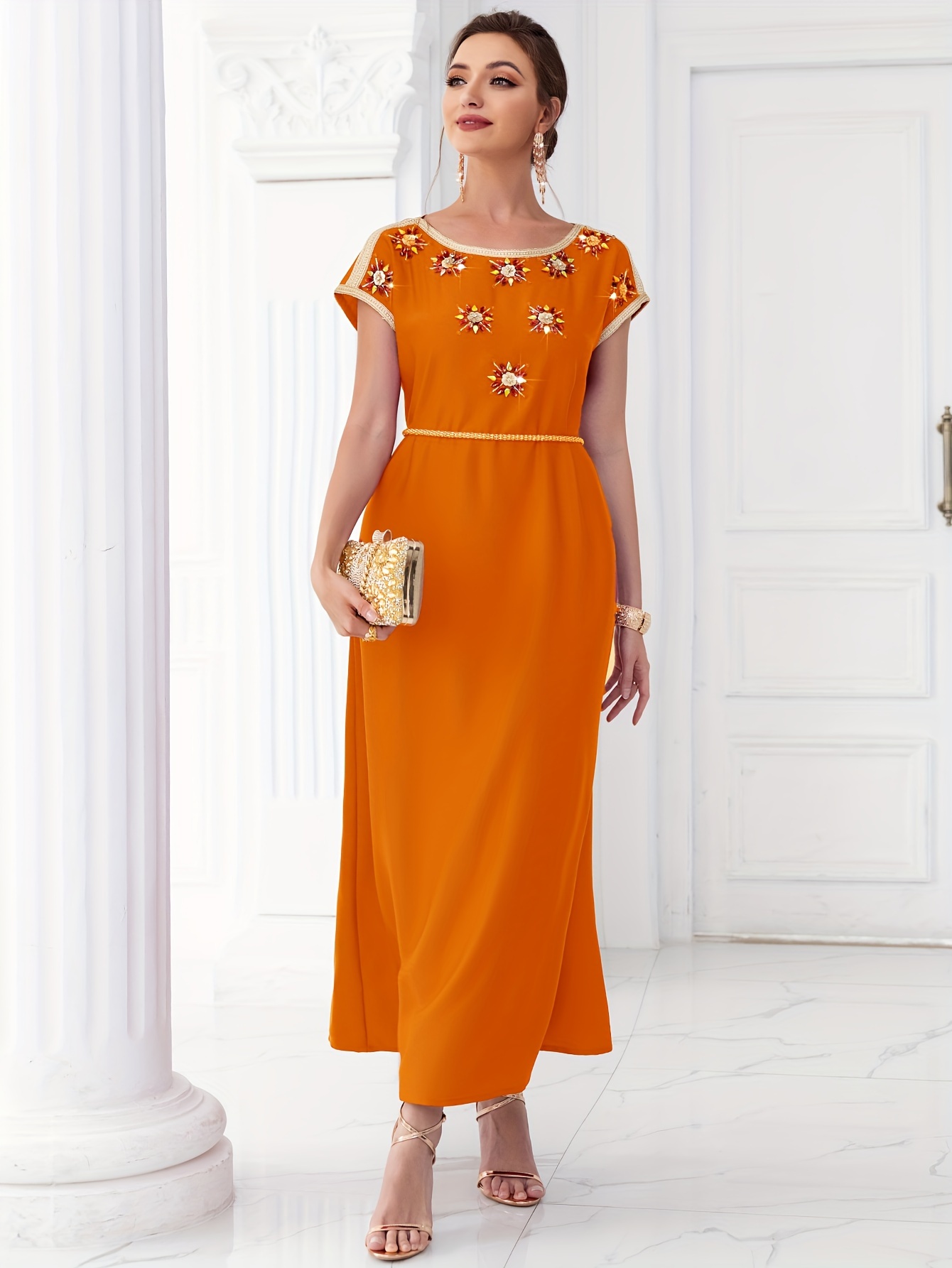 7030 orange satin heavy handmade beaded - Temu Mauritius