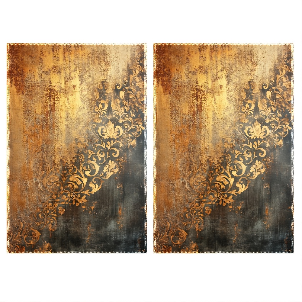 TEMU 2pcs Elegant Brown & Golden Baroque Kitchen Towels - 16x24 Inch, Single-sided Print, Fade-resistant Polyester Dish Towels With Vintage For