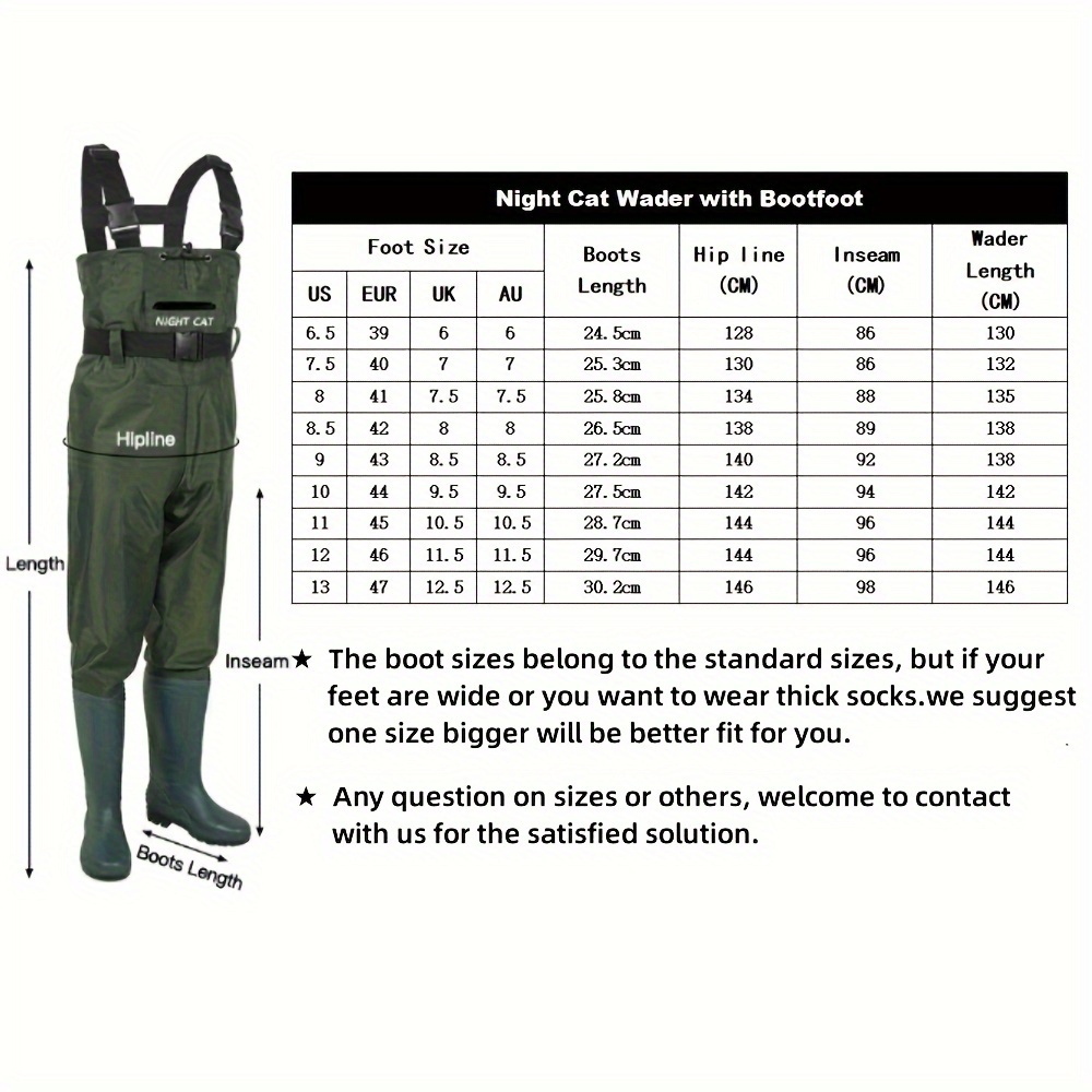TEMU Night Cat Fishing Waders For Men Women Hunting Chest Waders With Boots Adjustable Breathable Water Waders Nylon Size 7-12.5
