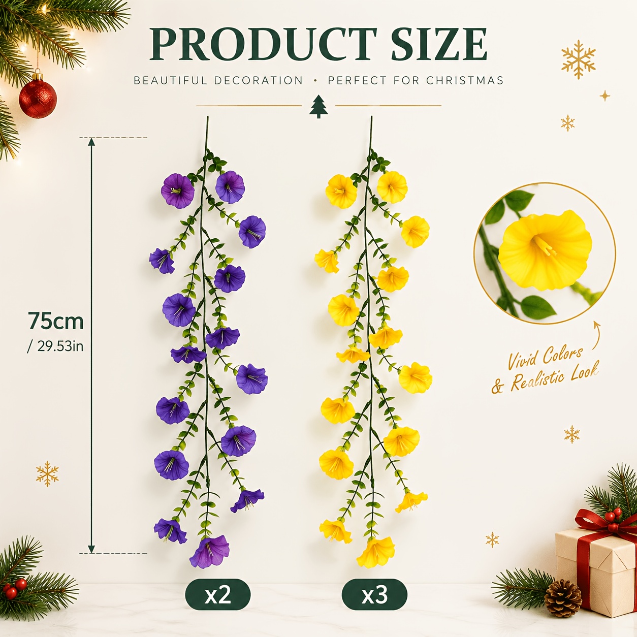 5pcs Artificial Vines, Yellow-purple Mixed Colors, No Planter Included, Indoor And Outdoor Use. Suitable For Home, Courtyard, Wedding, Party, Wreath, Hanging Basket Decoration, And Holiday Decorations