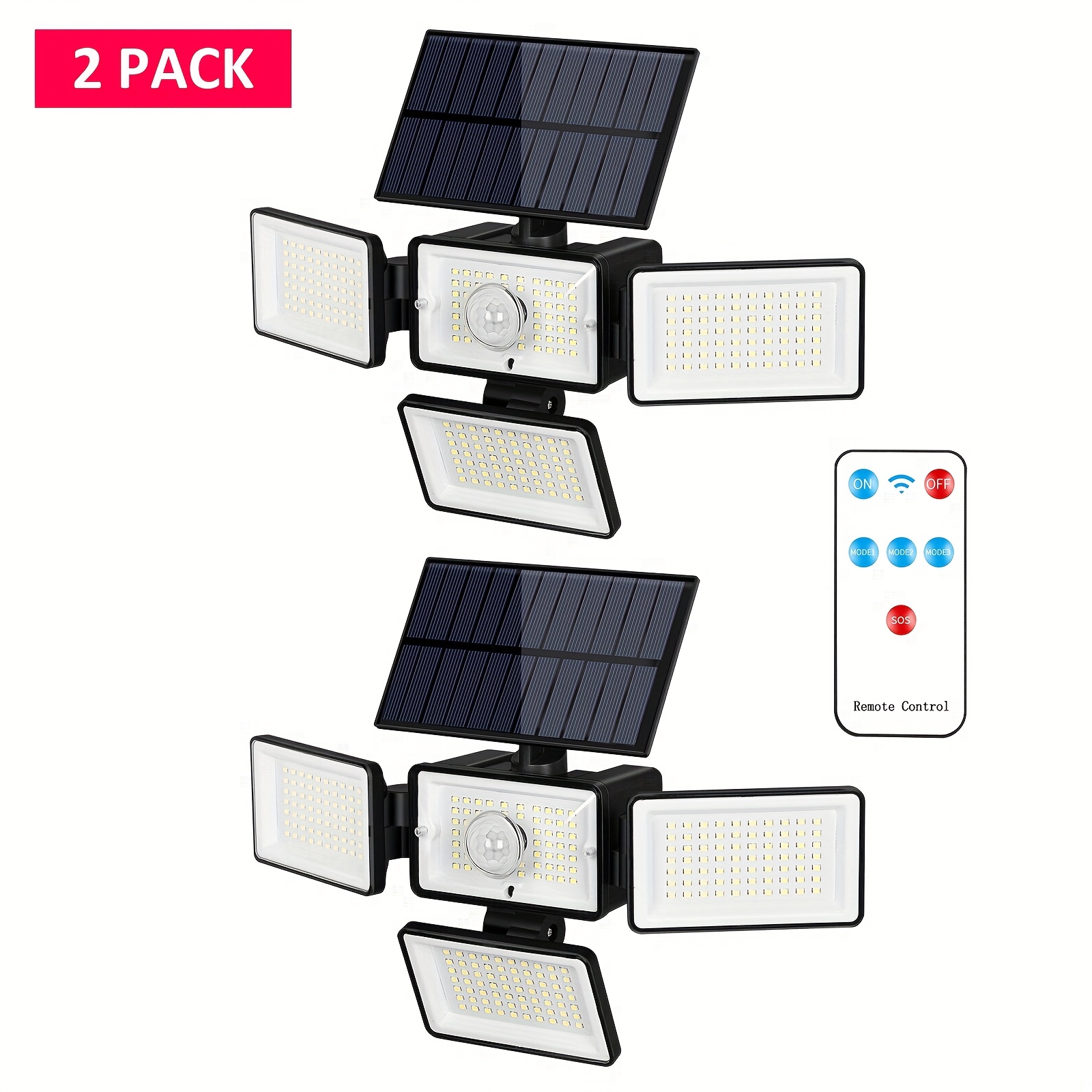 

Solar Motion Outdoor Lights, 2 Pack 288 Led High Cordless Solar Motion Sensor Lights; 4 Adjustable Mode, Wide 270° Lighting Angle, Security Led Flood Light (daylight)