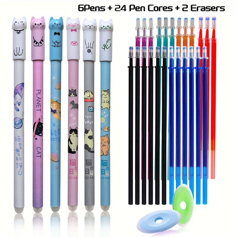32pcs/set Brand High-quality 0.5mm Kitten Pattern Erasable Neutral, Gel Pen Washable Handle, Very Suitable For Teachers&; Gifts, Back To School Office Stationery