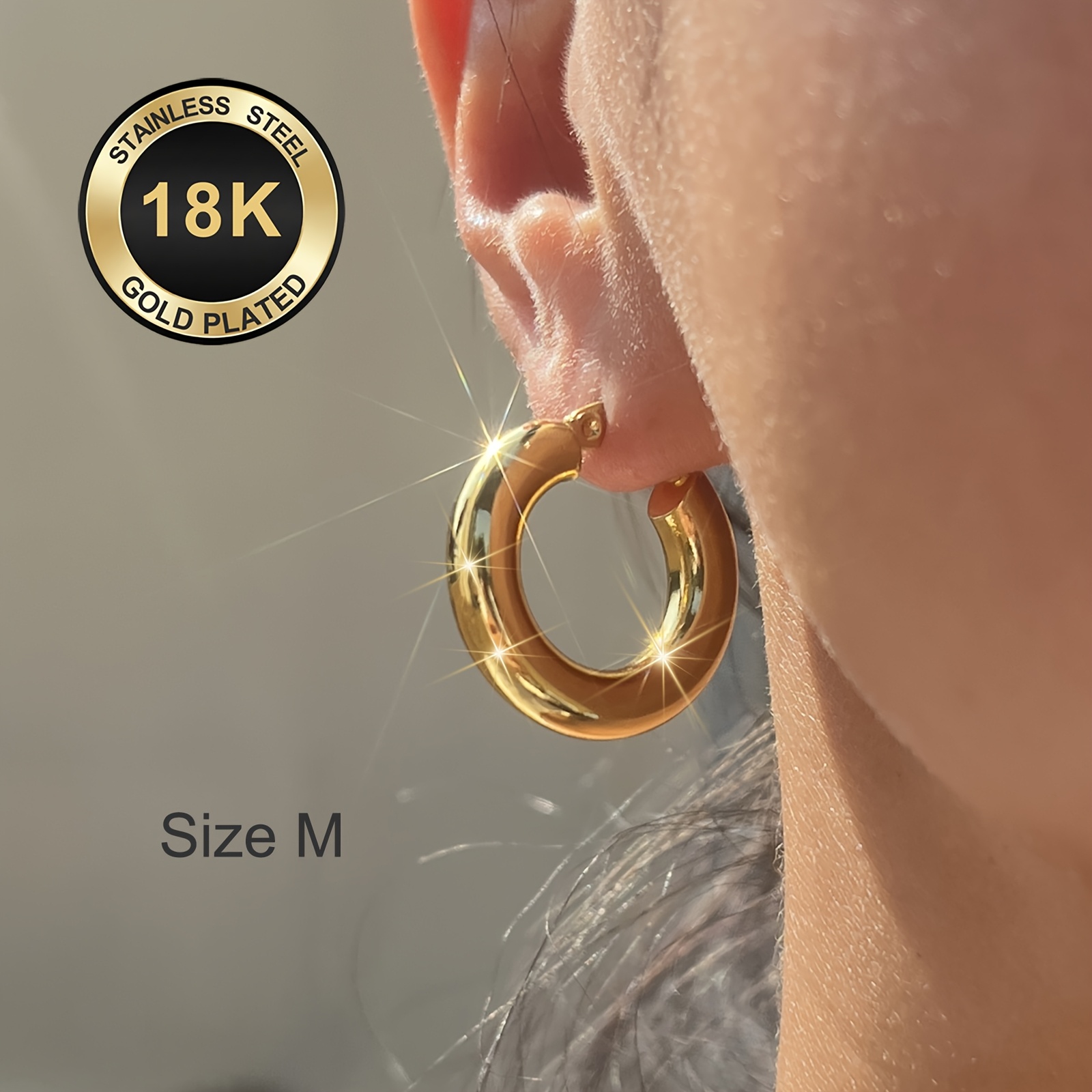 E-shop Hochwertige 18K vergoldete -Verblassung Edelstahl Damen Creolen, Hypoallergener 316L Ohrstecker, 5mm Drahtdurchmesser, eleganter trendiger