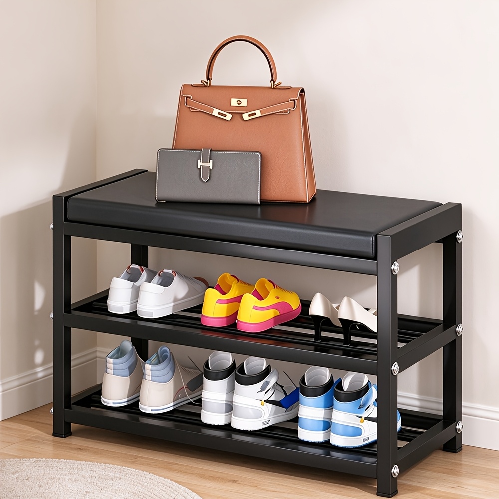 Image of Shoe Storage Bench, 2-tier Metal Shoe Changing Stool, Household Entryway Organizer For