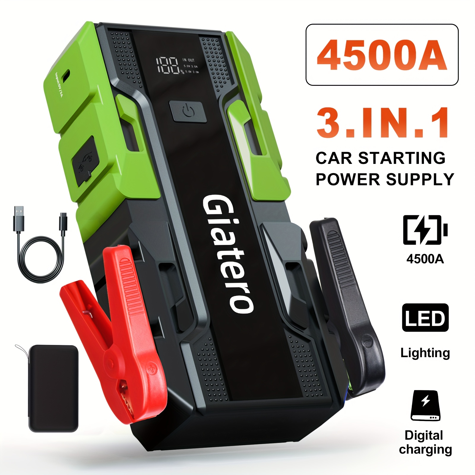 TEMU 4500a Portable Car Battery Starter - Professional Car Repair Tool (up To 2.64 Gallons Of Gasoline/2.11 Gallons Of ) 12v Emergency Battery Pack