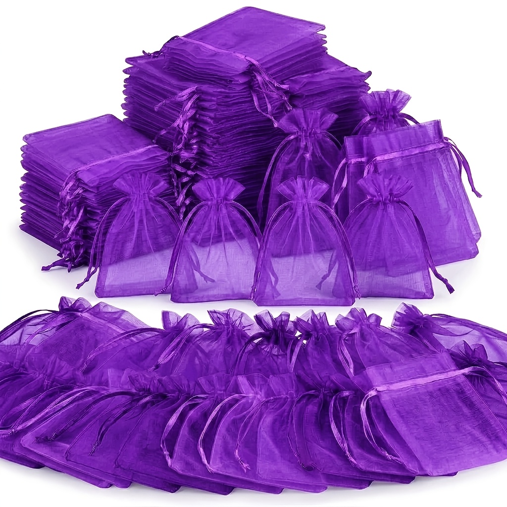 TEMU Gift For Her/him 98pcs Premium Organza Gift Bags, Sheer Mesh Drawstring Pouches, Jewelry Packaging Bags With Decorative Ribbon Bows For Wedding