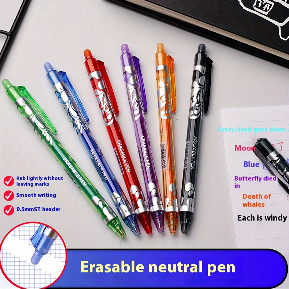 

6pc 6 Erasable Gel Pen Set: , Suitable For And Office Supplies, 0.5mm Erasable , Pen