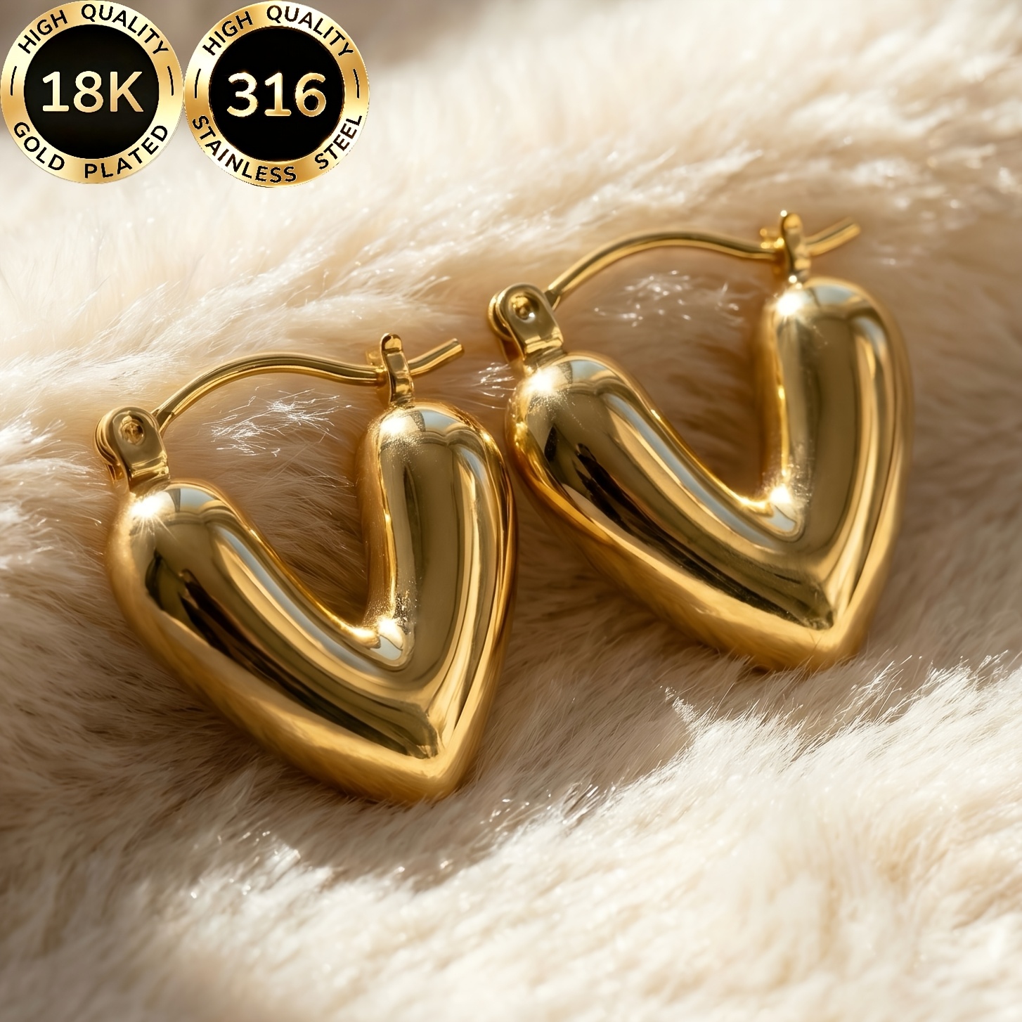Women's 18K Gold Plated Heart-Shaped Three-Dimensional Earrings