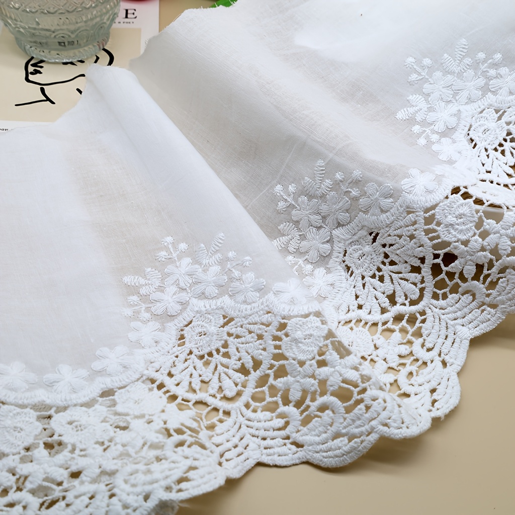 TEMU 1yard White Lace Trim Fabric - Intricate Floral Pattern For Tablecloths, Window Decor, And Women's Apparel Accessories, Lace Fabric