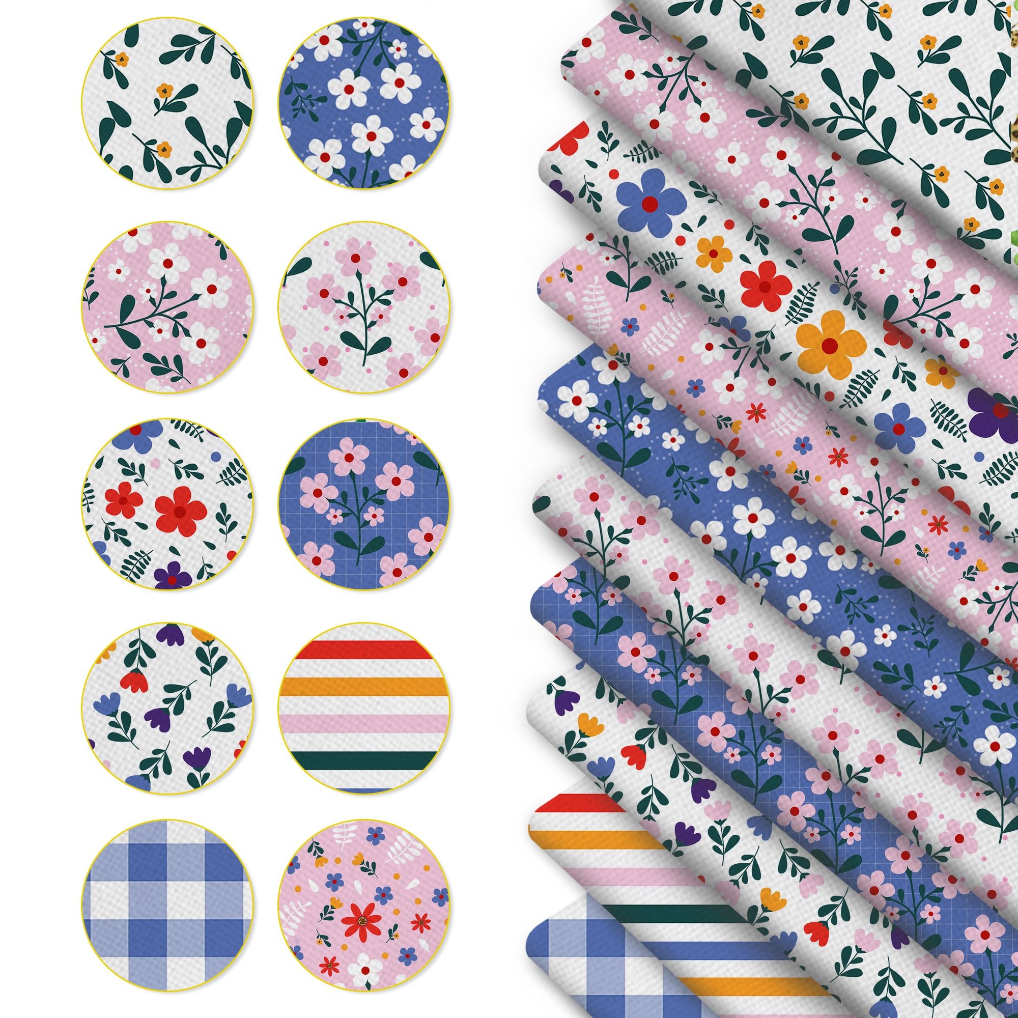 TEMU 10pcs Flower Theme Set Polyester Fabric 20x20cm For Crafts Material For Quilting, Wallets, Pillows, Gift Making, Fabric For Sewing, Fabric,