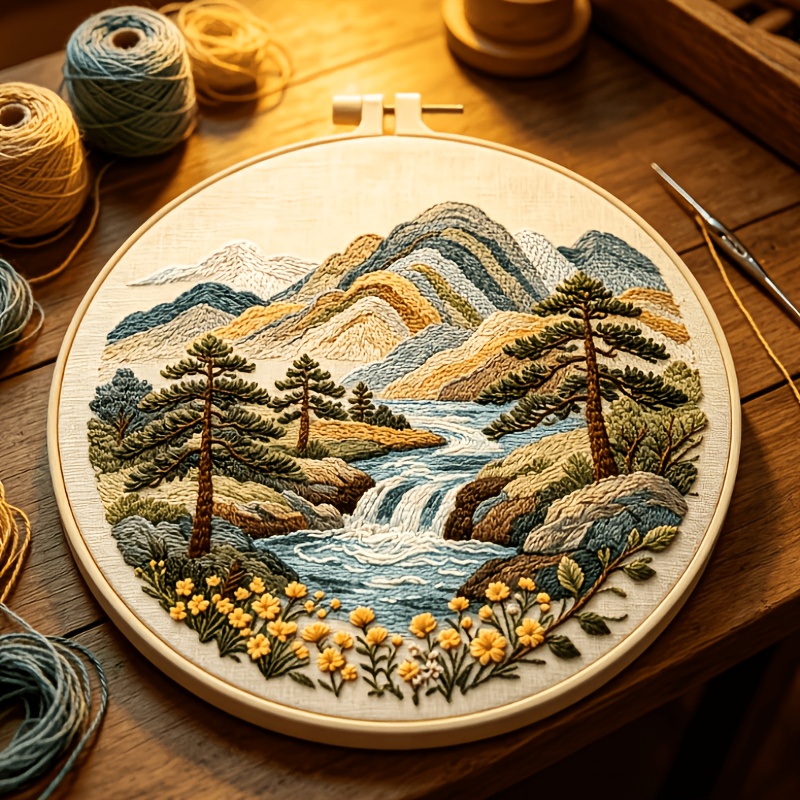 Embroidery Kit, Rainbow Mountain Handcraft Material Pack