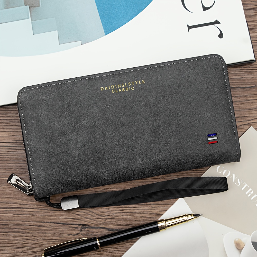TEMU Premium Vintage Men's Long Zip Around Wallet, Luxury Business Clutch Purse, Multi-card Slots Large Capacity Cash Organizer, Classic Distressed