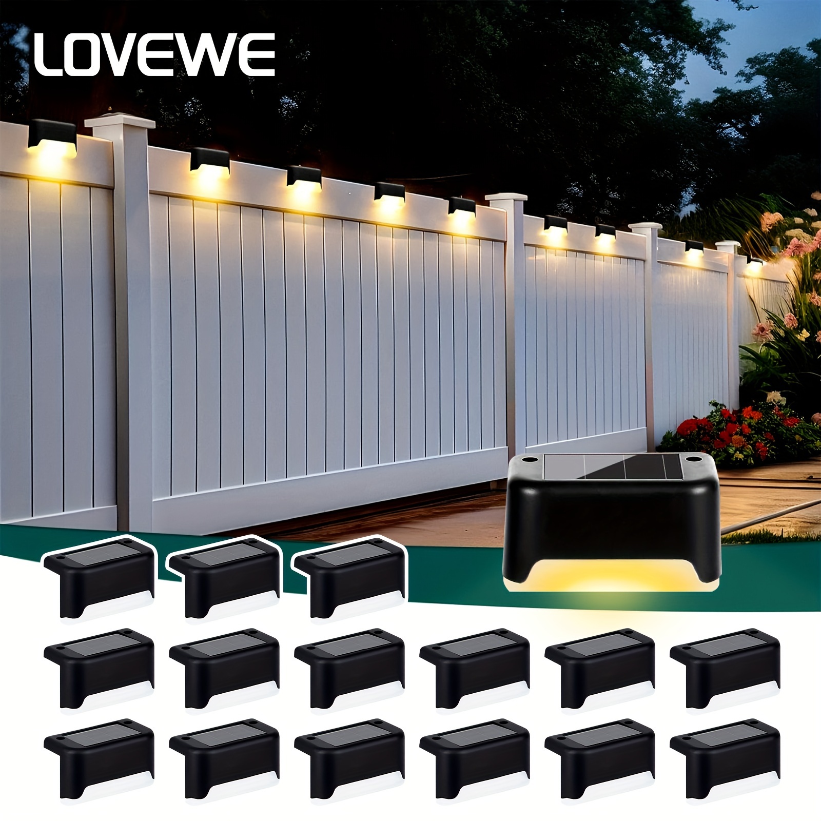 

16pcs Solar Led Deck Lights -, Auto , 12hr Lighting For Outdoor Stairs, Fences & , Warm White Light, , Ideal For Commercial Spaces Like Malls, Hotels, And Libraries, Outdoor Solar Lights