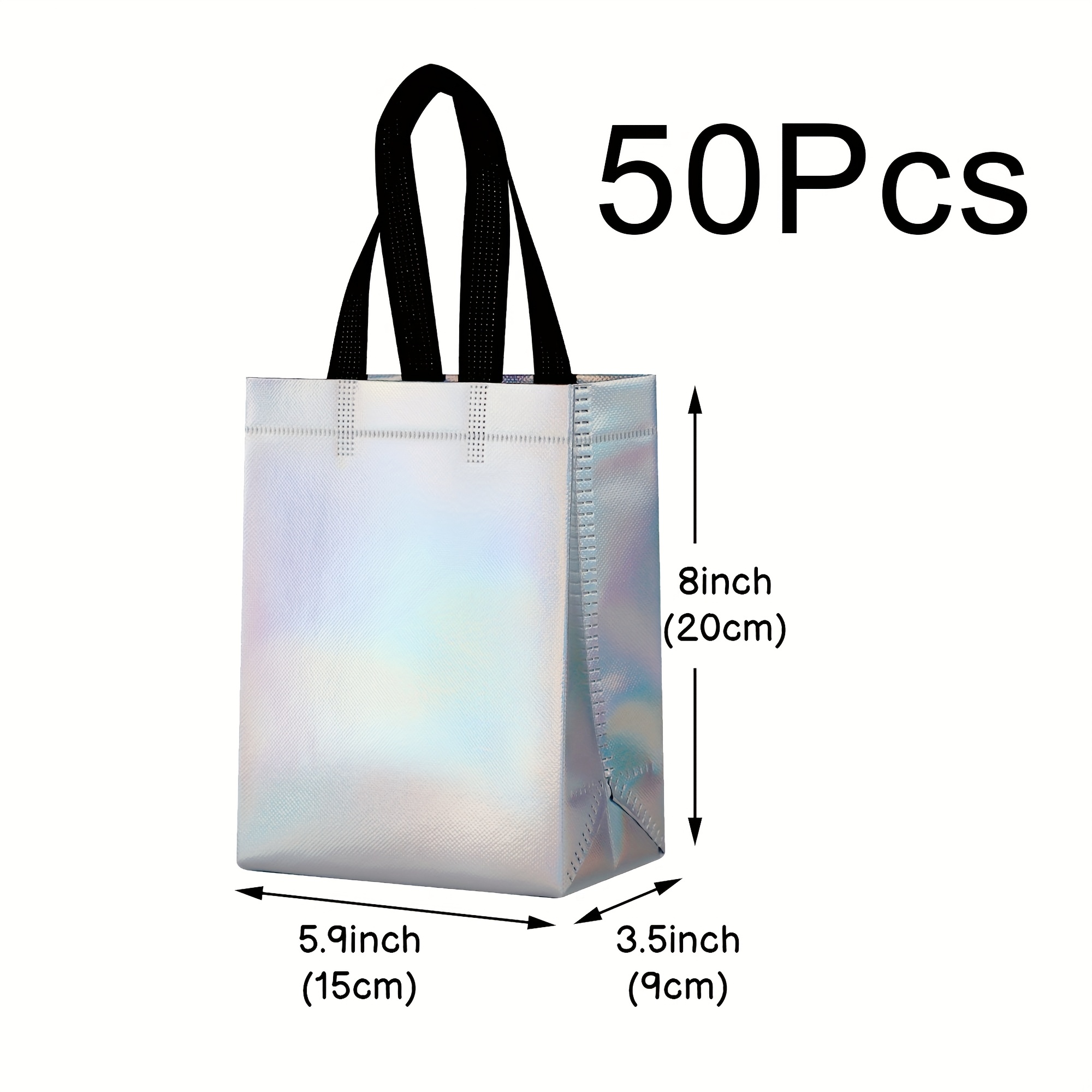 TEMU Gift For Her/him 50 Silvery Handle Gift Bags, 8 X 3.5 X 5.9 Inches, Glossy Reusable Holographic Party Favor Bags For Birthday And Party