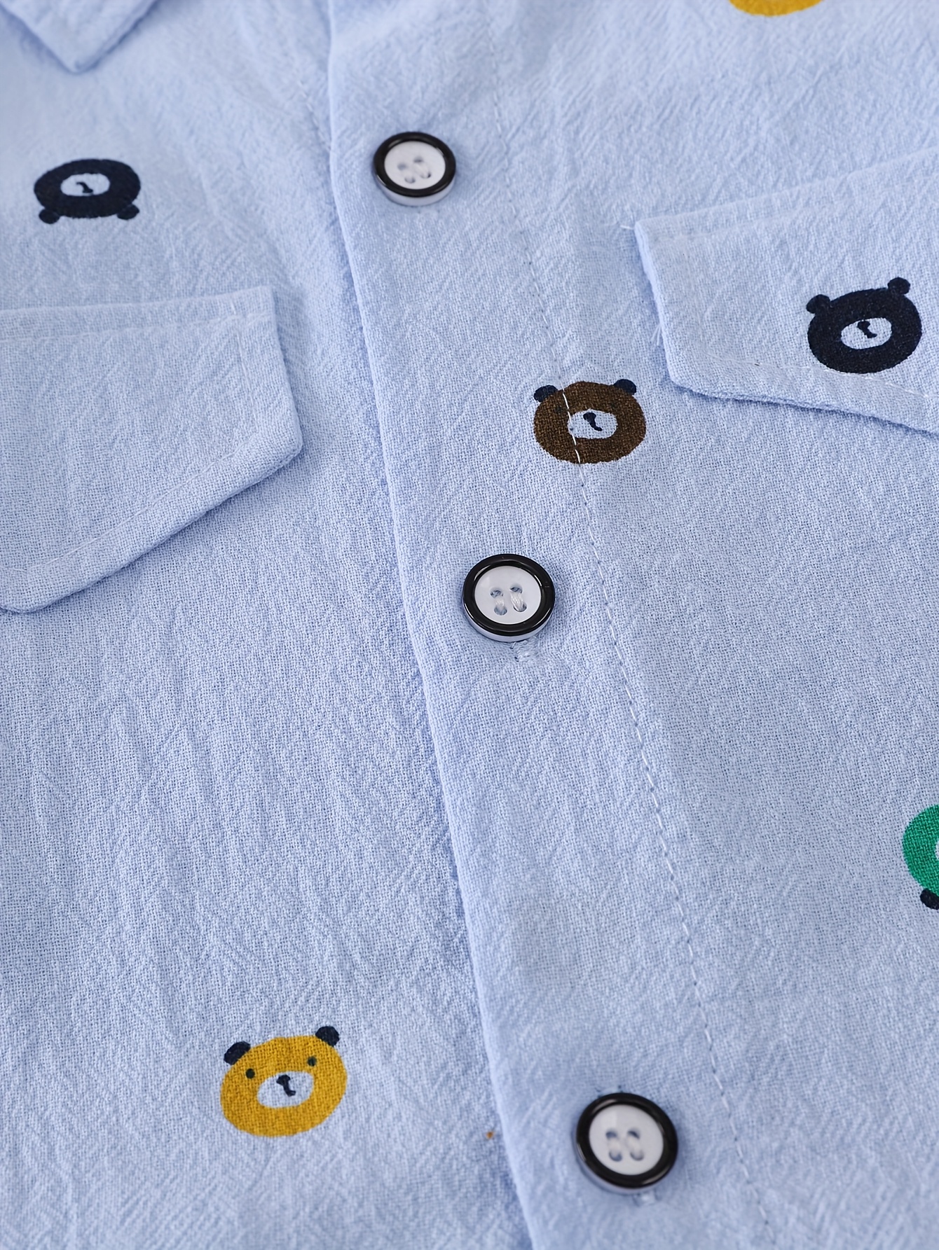 boys print outfit with a bear pocket long sleeve shirt and denim pants featuring a full button design for outdoor Product details 20