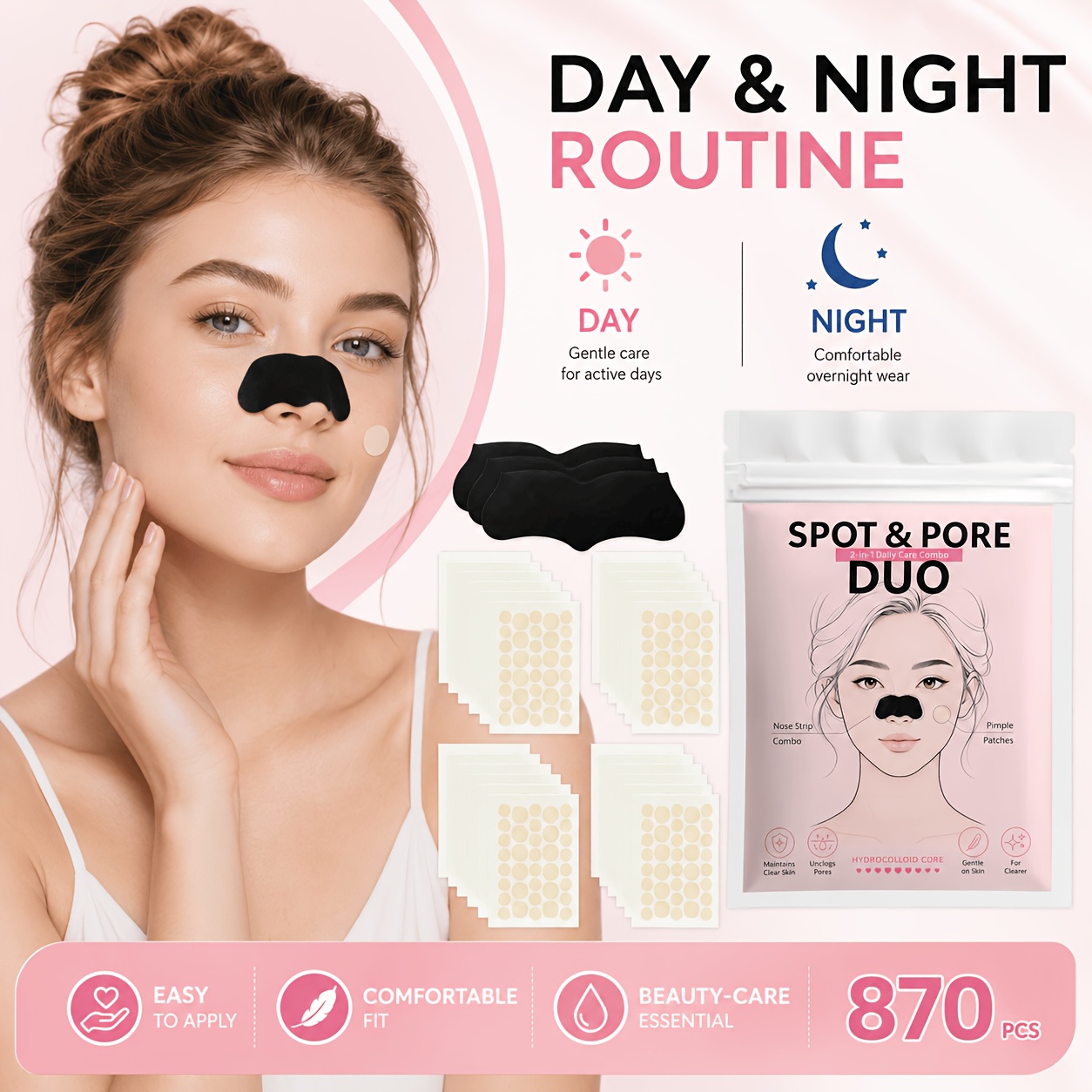870pcs Facial Beauty Combo Kit with Nose Strip Sheets & Round Face Cover Dots