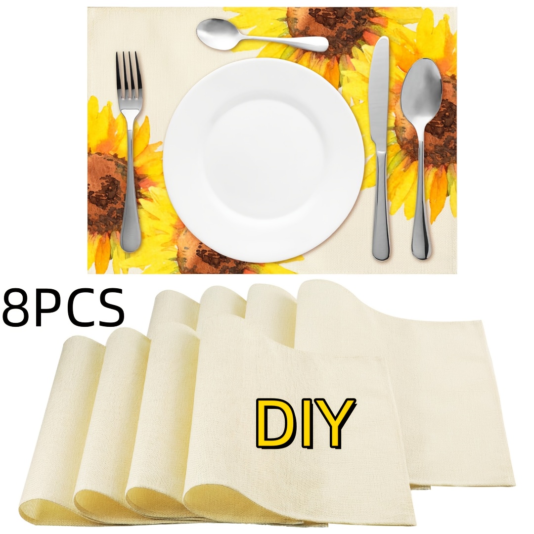 TEMU 8/12 stuks sublimatie placemats, beige linnen placemats, wasbare placemats, DIY creaties, verjaardagsfeest, bruiloft, zelfgemaakte placemats,