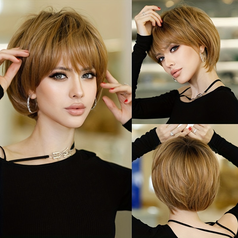 

Women's Basic Short Bob Wig With Straight Hair, High Temperature Fiber, Rose Net Cap, Suitable For All – Natural Blend Color