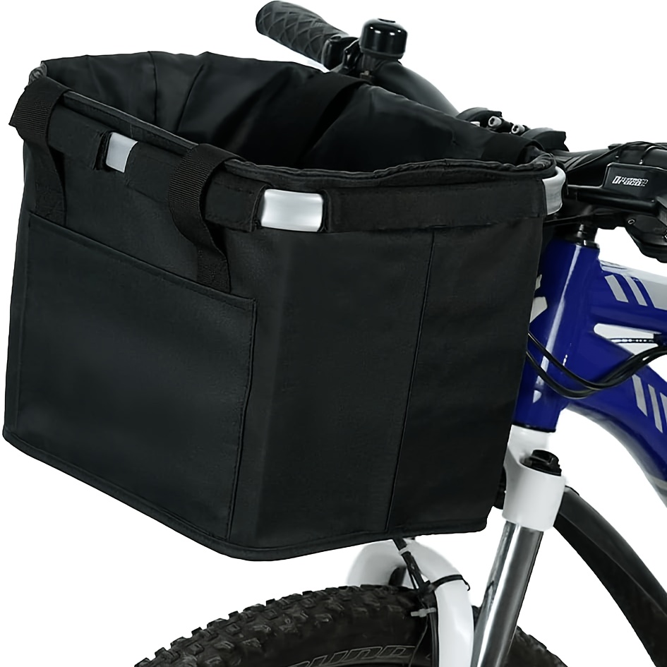 TEMU Detachable & Foldable Front Bicycle Handlebar Basket, 20l Large Shopping Basket With Lid & Extra Pockets, Max. 6kg Load Capacity, Quick-release