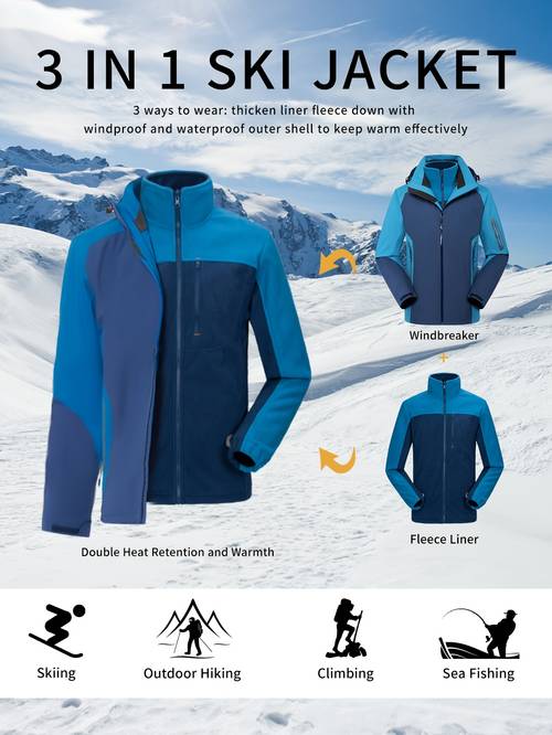 waterproof mens 3 in 1 ski jacket winter jacket snowboarding jacket windproof warm snow coat with inner warm fleece coat