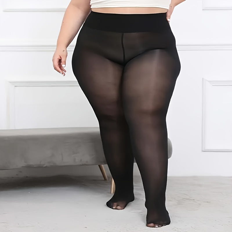 

Women's Plus Size High-waist Matte Tights, 80d Nylon Stretch Smooth Pantyhose, Solid Black, Soft & For Casual Attire