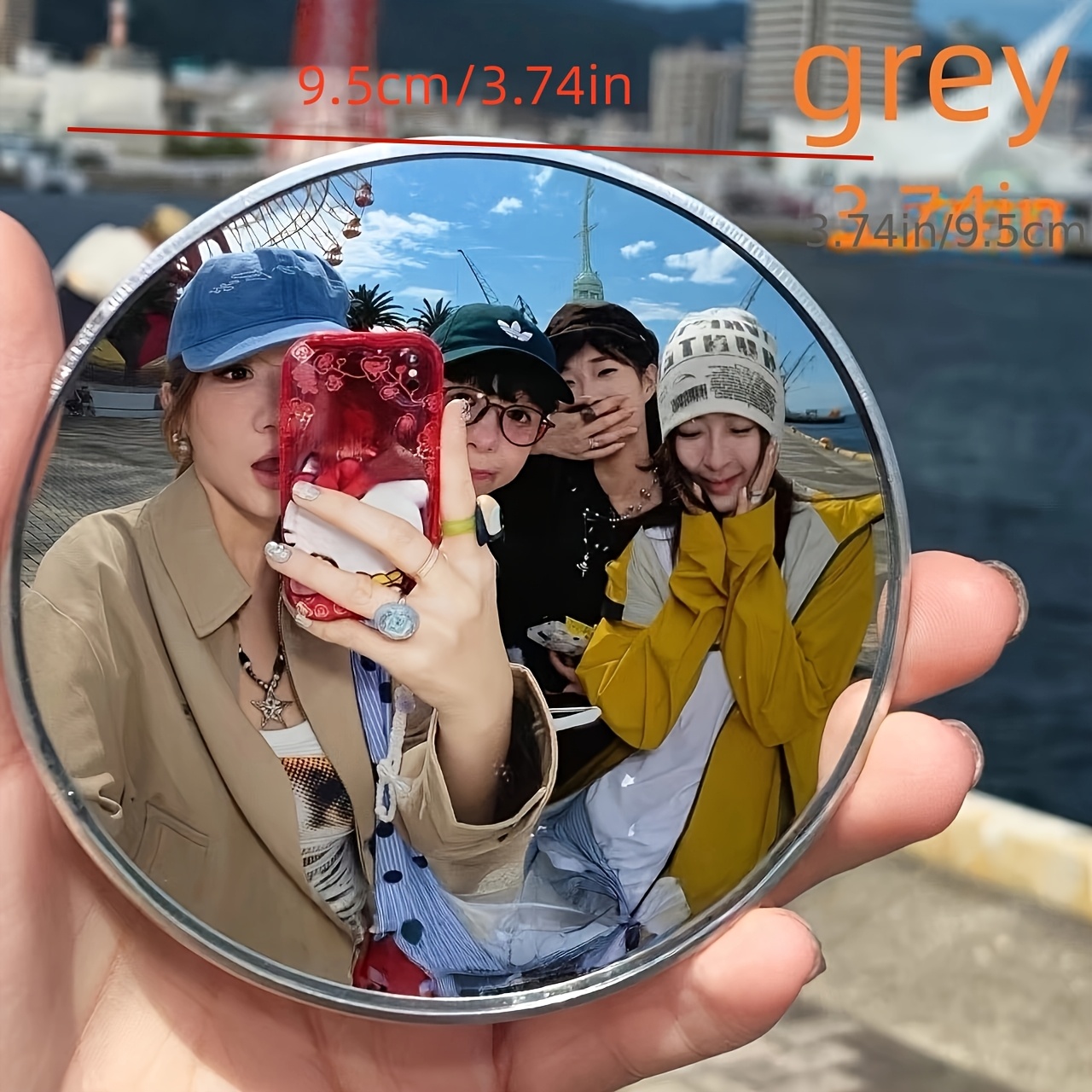 1개 대형 여행용 컴팩트 미러, 셀피 여행 발자국 기록 소형 원형 거울, 핸드헬드 사진 소품, 여행 사진 촬영 도구