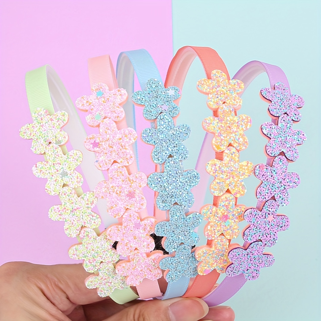 Image of 5 New Cute Sequined Star Headbands Glitter Powder Love Headbands Head Buckles Party Hair Additions