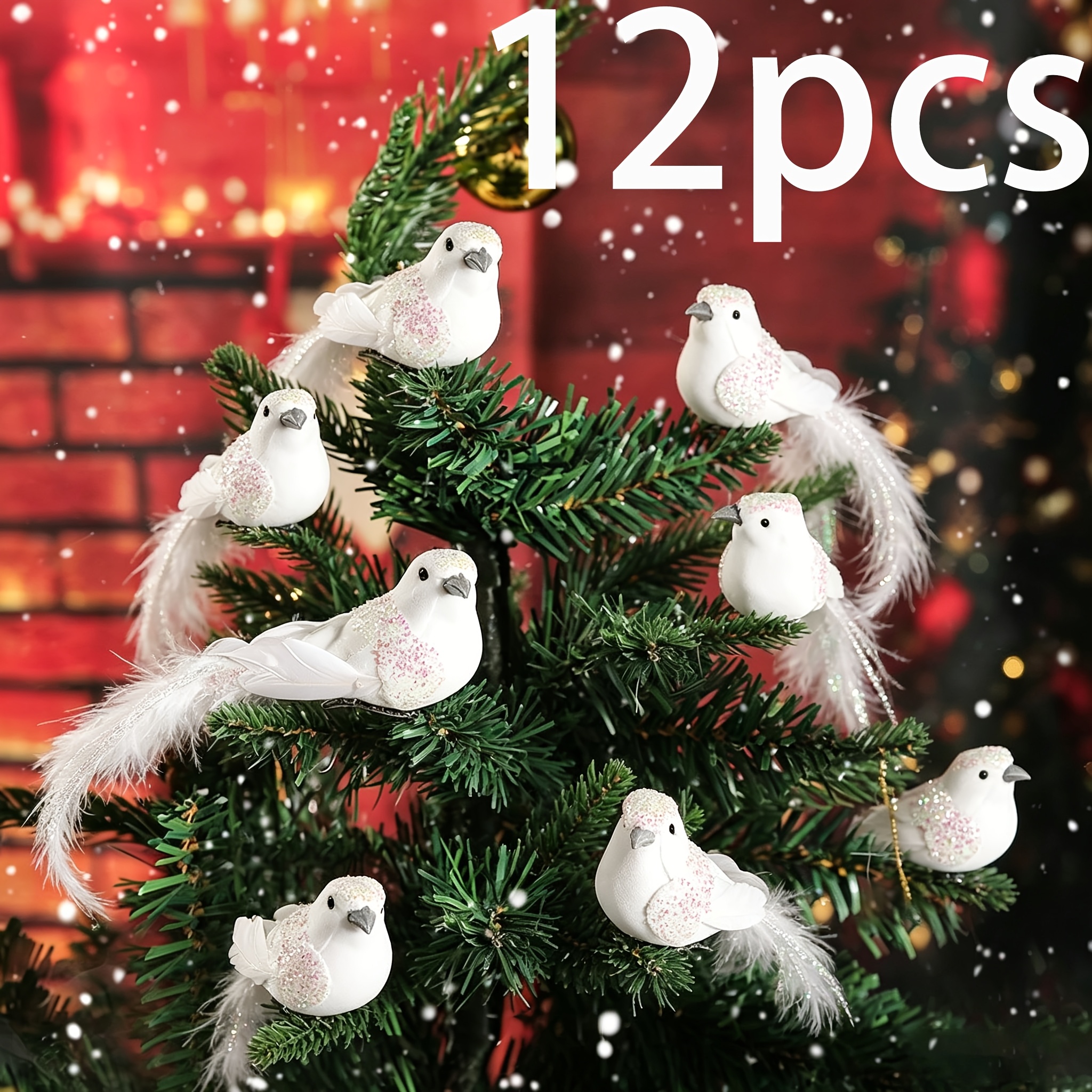 TEMU 12pcs Of Artificial Christmas Pigeon Birds With Clips For Hanging Decorations, Christmas Tree Decorations, Party Wreaths And Flower Arrangement