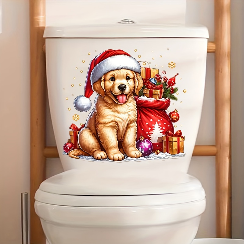 

1pc Christmas Gift Dog Toilet Lid Stickers, Bathroom Decoration Wall Stickers, Home Decoration, Window Refrigerator Washing Machine Decoration Stickers, To Add To