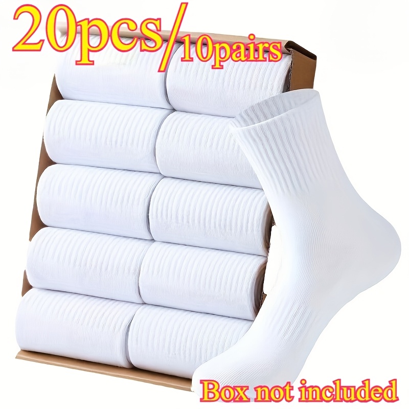 E-shop 20 Stück/10 Paar Herren Premium Mittelhohe Röhrensocken, limitierte Herbst- Wintersocken – Bequeme weiße Freizeit-, Business- Sportsocken