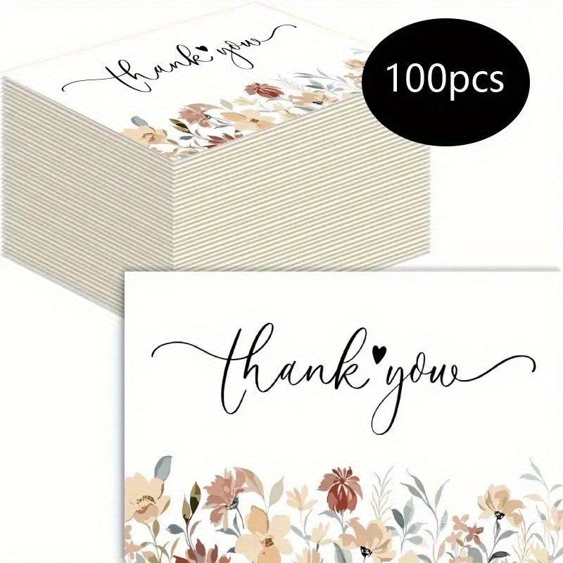 Image of 100 Elegant Thank You Cards With Floral Patterns And Cursive Fonts - , Suitable For Weddings, Birthdays, Business Events, Party Decorations, Appreciation Cards, Wedding Stationery, High-quality Finish