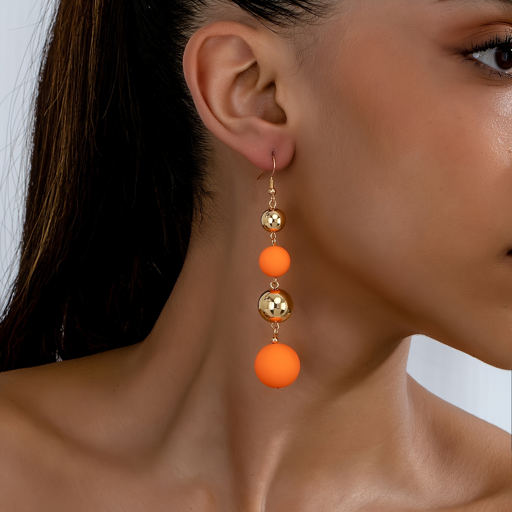 

Elegant Vintage-inspired Orange Acrylic Dangle Earrings - Chic Middle Eastern Style, Golden-tone Accents, & Parties, Cute Earrings