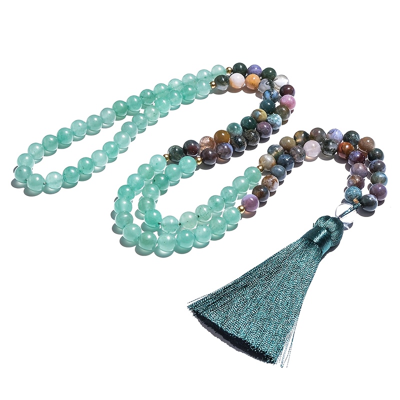 8mm Green Agate Green Aventurine Beaded 108 Mala Necklace