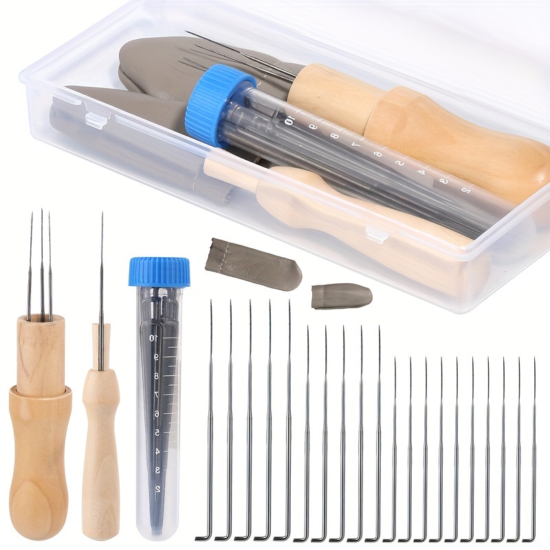 

Felting Needles Kit With Wooden Handles - Metal Needle Felting Tools Set, Including 3 Sizes Felting Needles, Single & 3 Needle Holders, Finger Cots, And Storage Box For Diy Wool Felting Craft