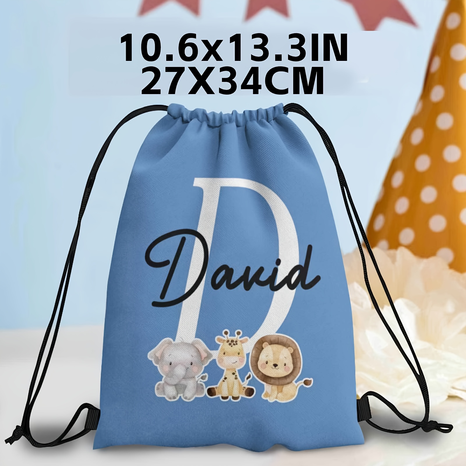 E-shop 1 personalisierter süßer Tier-Themen-Rucksack mit Kordelzug, 12 Farboptionen zur Auswahl, individuelle Namensanpassung, zwei Größen verfügbar