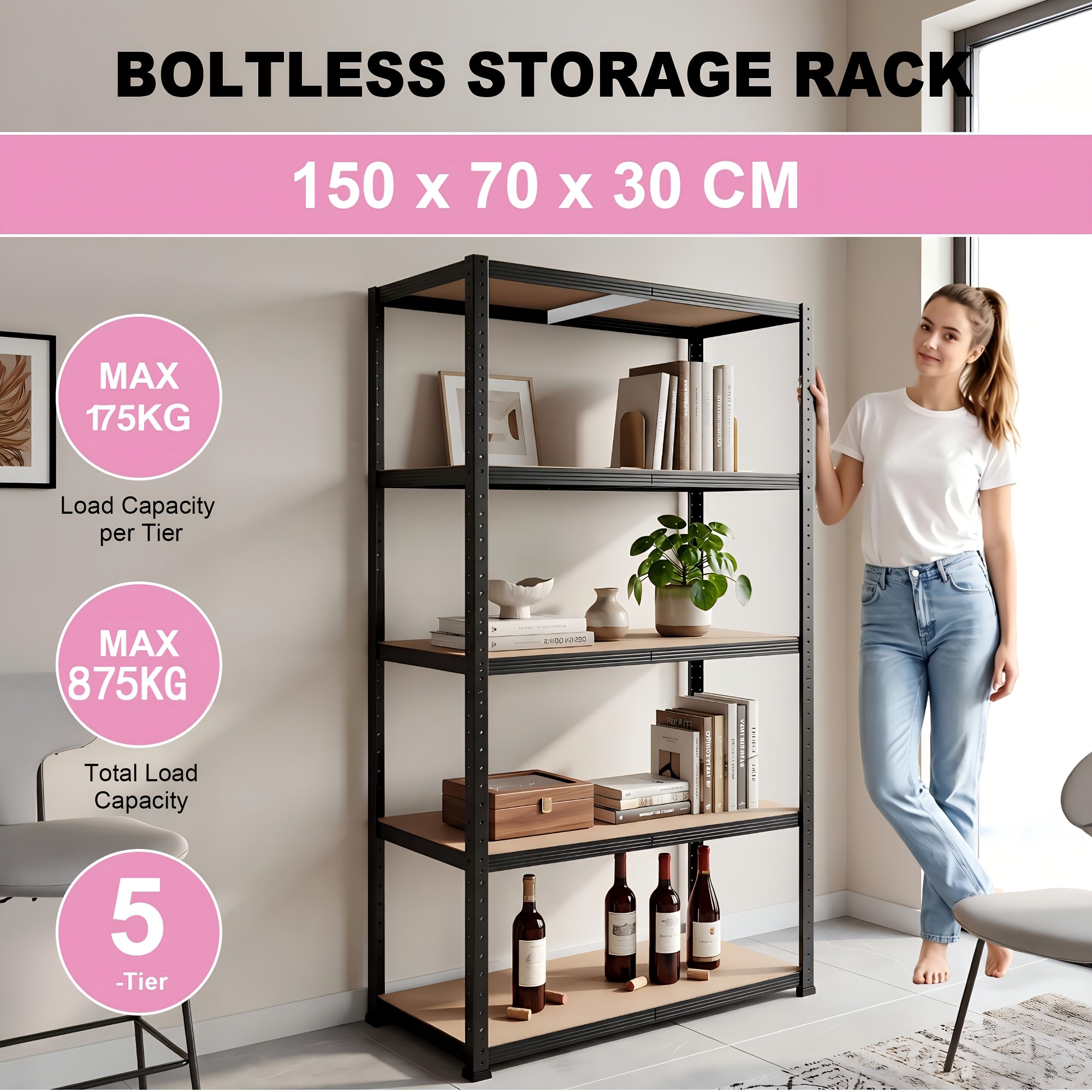 This Sturdy Five-tier Storage Racks+ Is , And Its Adjustable Shelves Divided Into 2 Sections, Making It Suitable For Such As Kitchens, Gardens, And . An For Home Storage.
