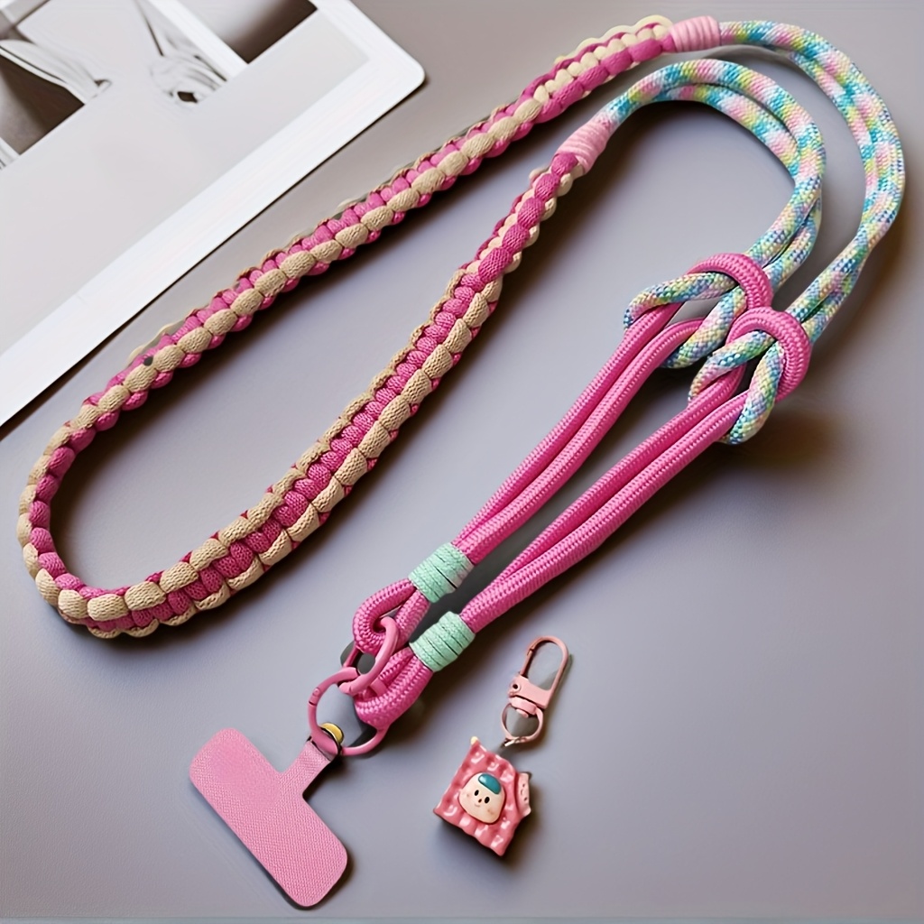 3-in-1 Braided Phone Lanyard | Adjustable Length, Sturdy Two-strand Design, Pink And , Reliable Phone Strap For Crossbody, Neck, And Outdoor Activities