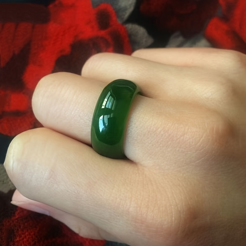 Green Faux Jade Ring Minimalist Polished Finish