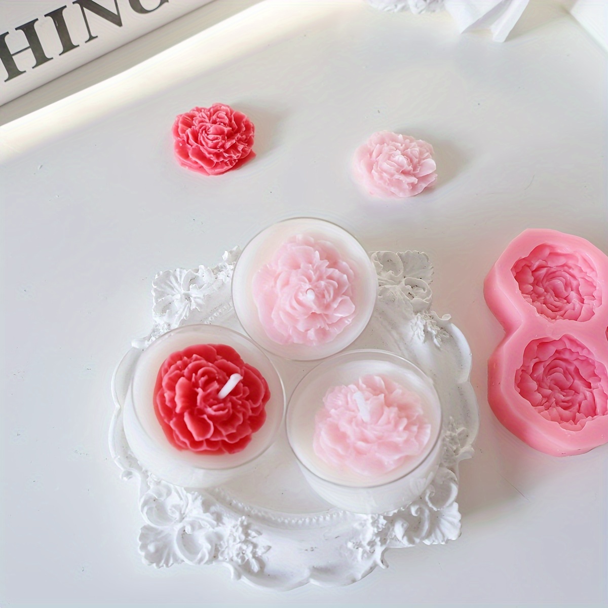 

1pc Mini Rose Flower Silicone Mold, 3-hole, Diy Candle And Aromatherapy Gypsum Craft Mold