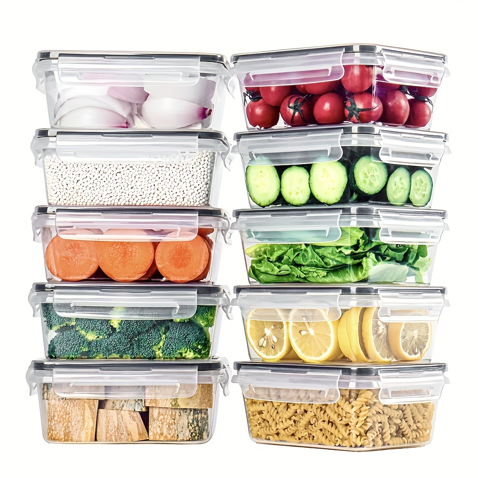 

10pcs Bpa-free Kitchen Storage Container Set - 840ml, Microwave & Freezer Safe, Dishwasher Friendly, Reusable Square Lunch Boxes For Fruits, Vegetables, Meats & Grains