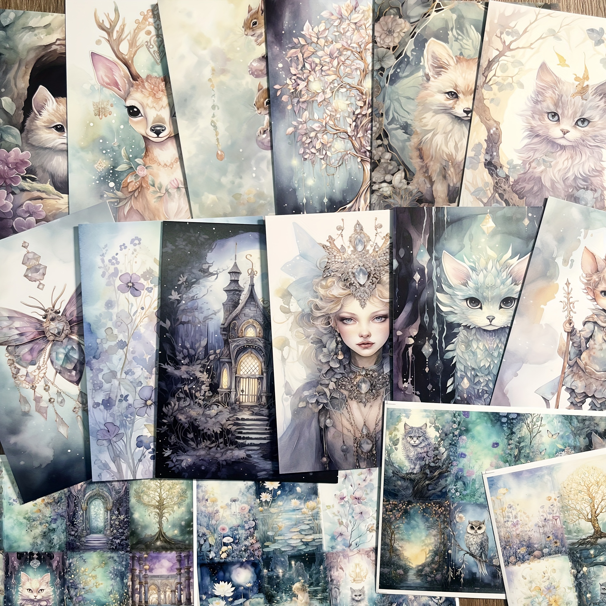 

44pcs(12cards+32stickers) Fantasy Cat Theme Diy Greeting Cards Set, Perfect For Bullet Journals,arts Crafts,scrapbooking Supplies,junk Journal Kits,greeting Card Decoration,diy Crafts